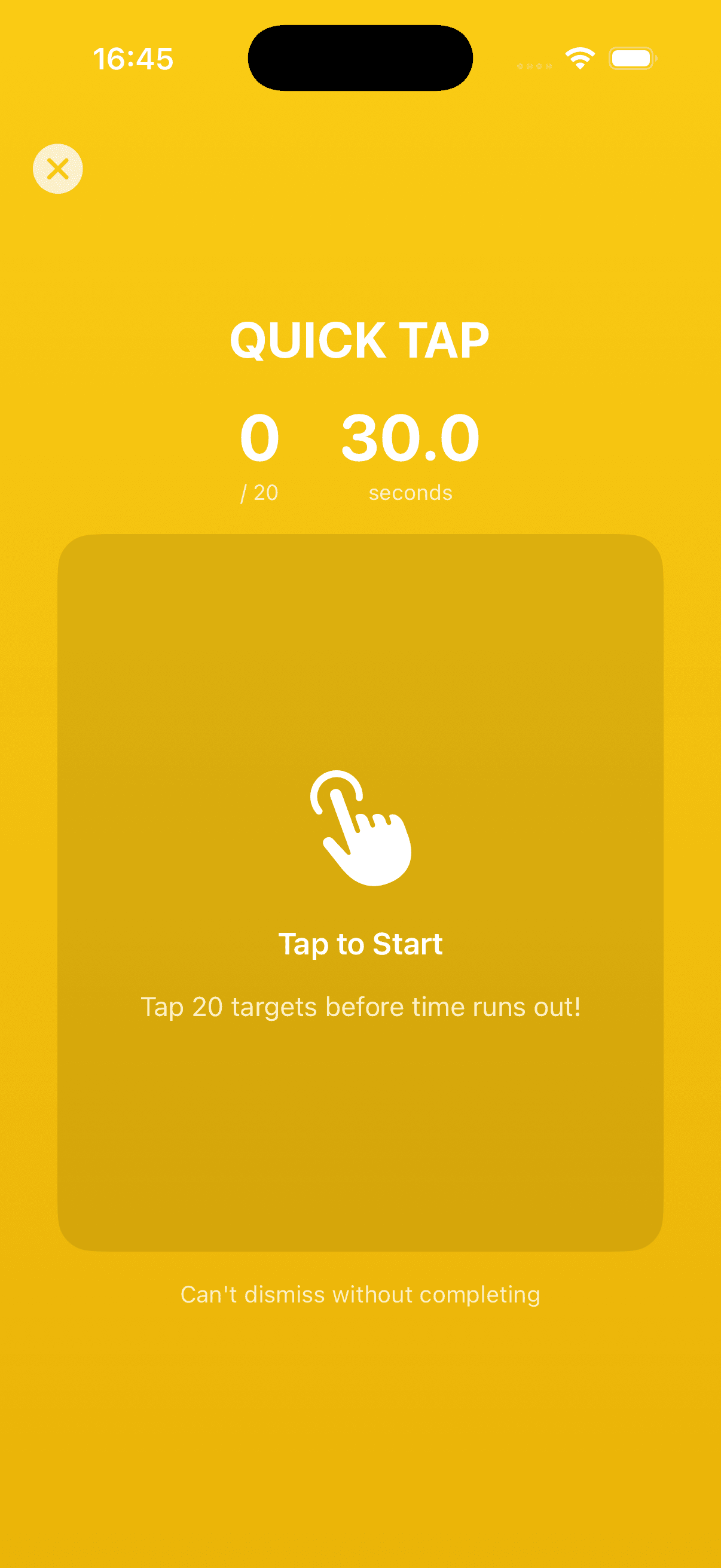 Quick tap wake-up game with targets to tap before time runs out