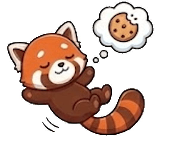 Red panda mascot happy after restful night