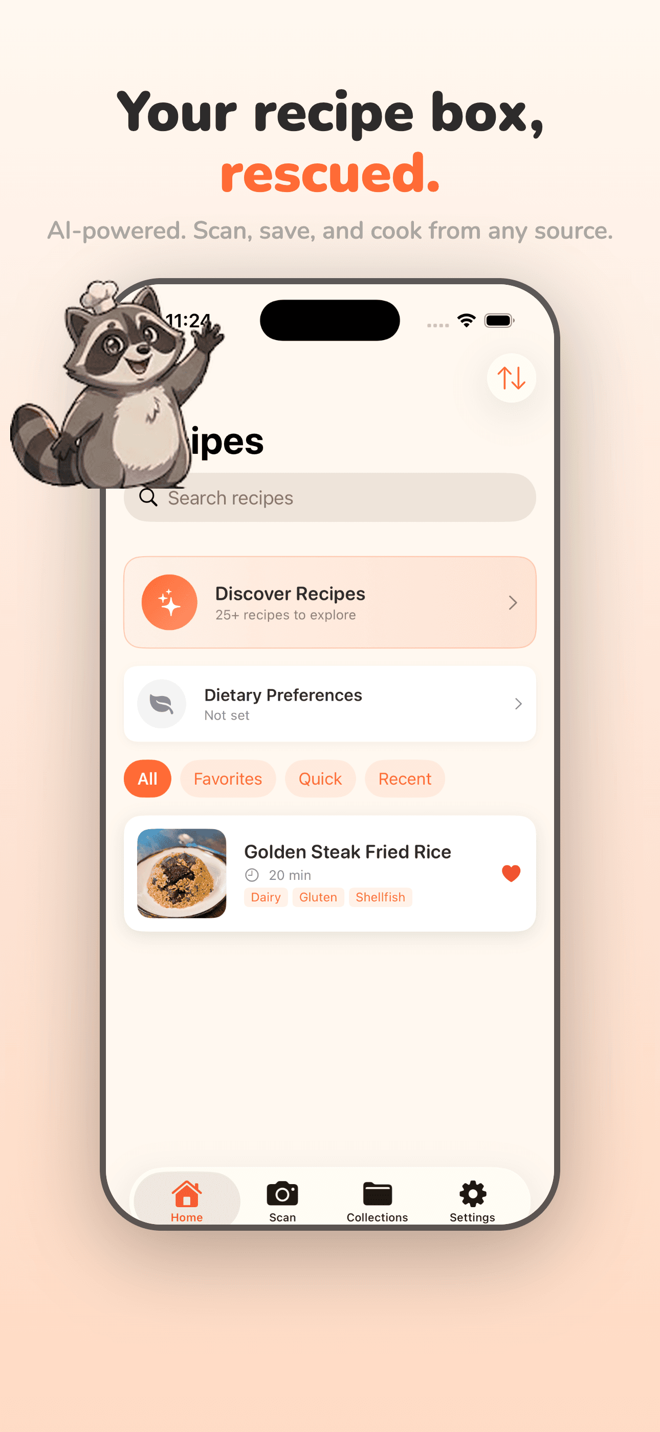 Scraps - Your recipe box, rescued. AI-powered recipe saving app.