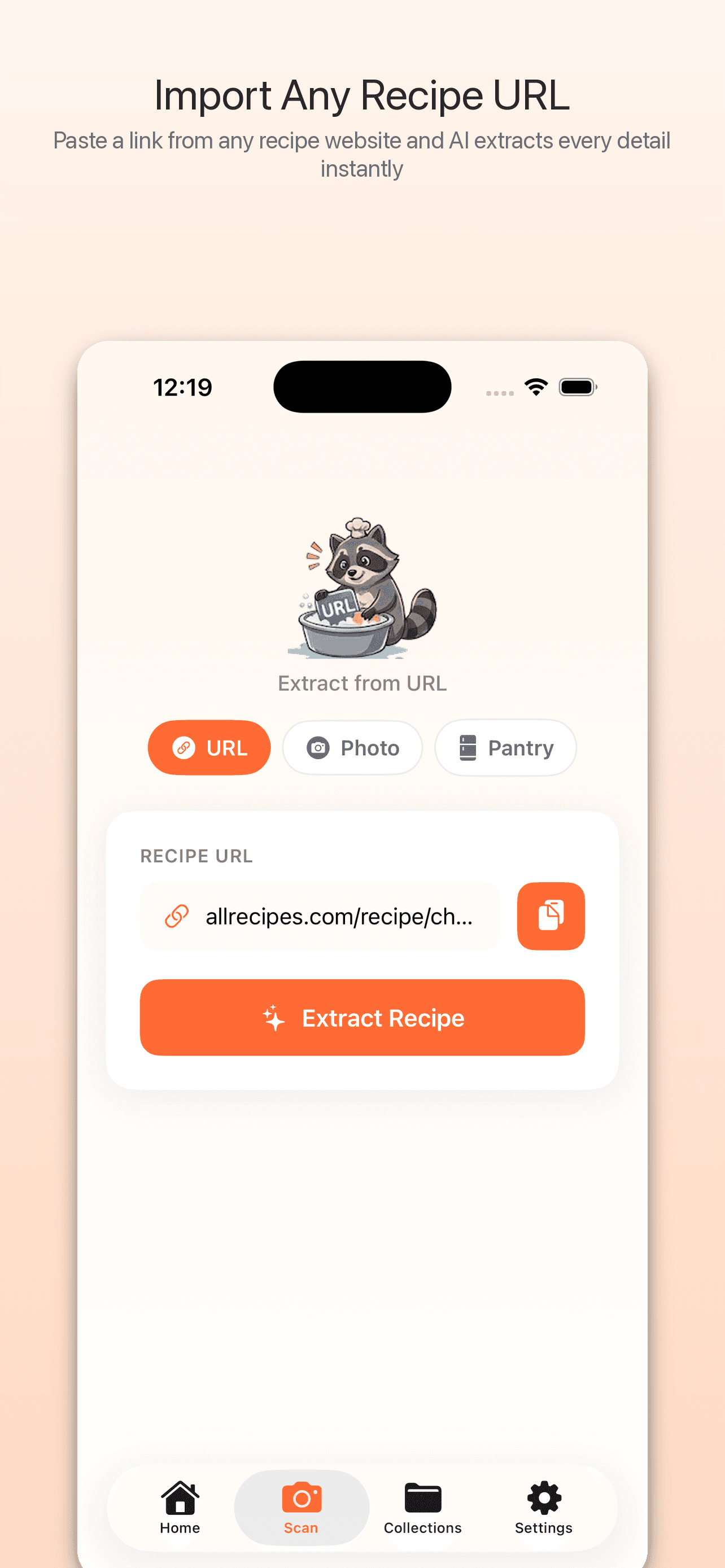Importing a recipe from a URL with automatic extraction