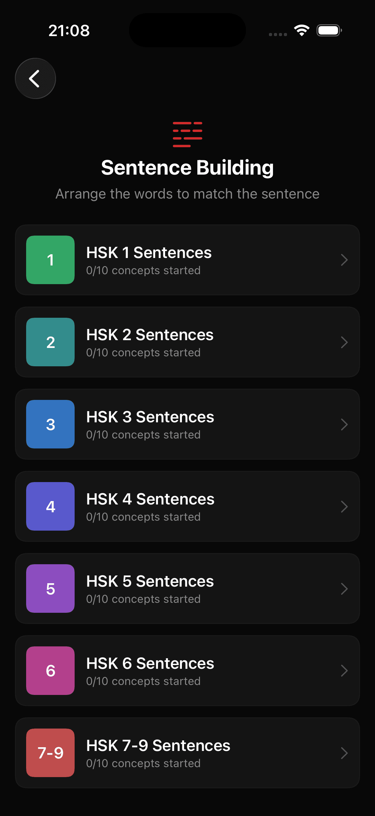 Sentence building levels